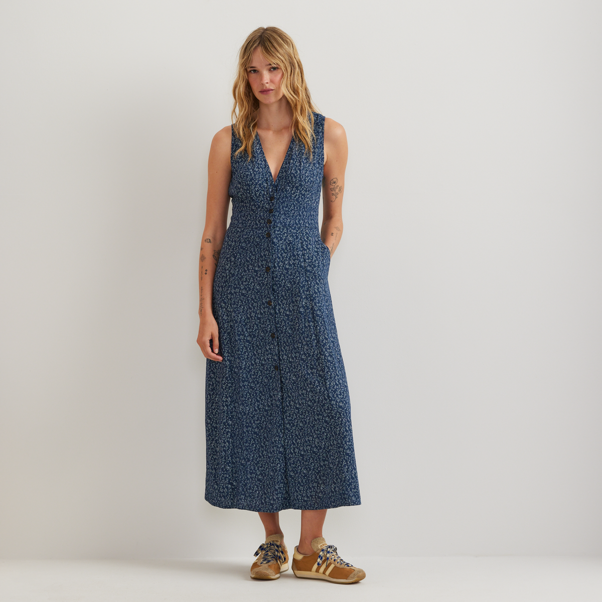 Women's Button Front Midi Dress