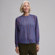 Women's Long-Sleeve Collarless Button-Down Shirt - Royal