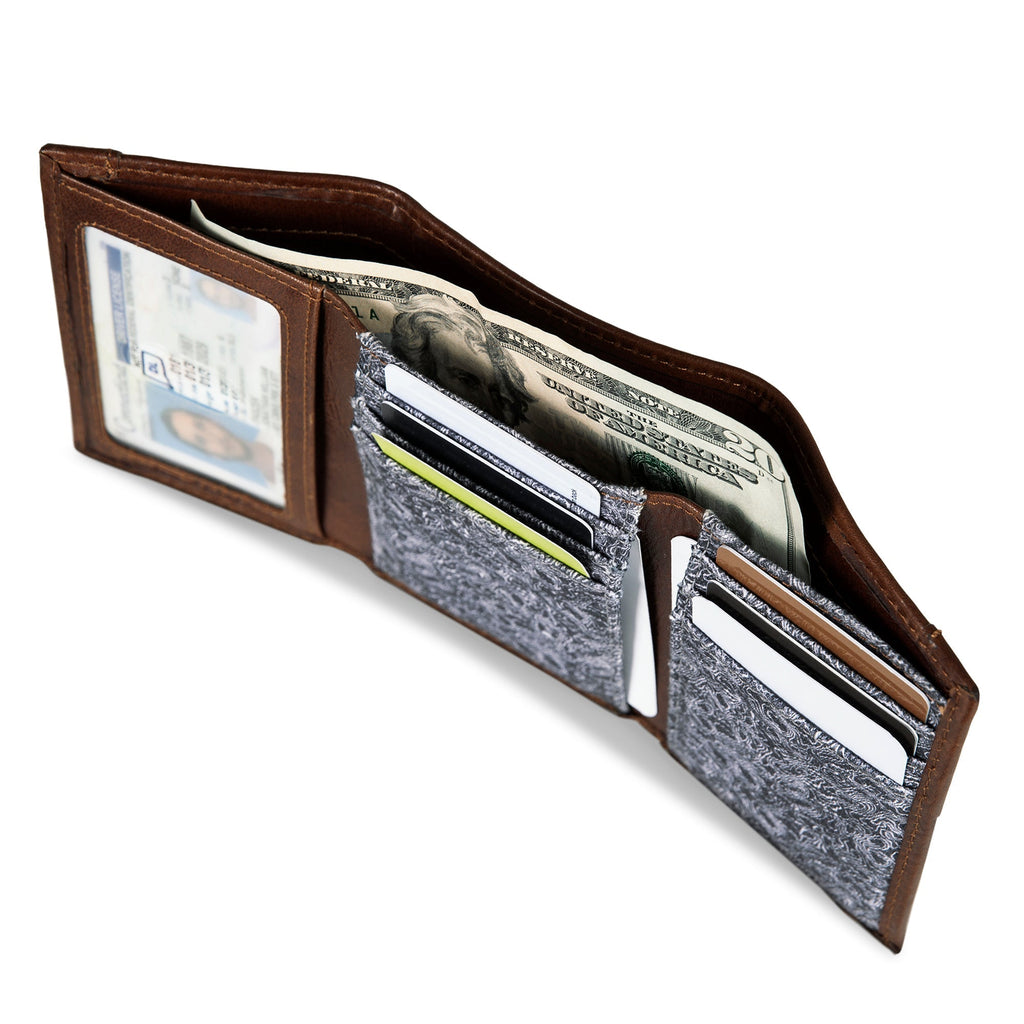 Pioneer Leather And Printed Cotton Canvas Trifold Wallet