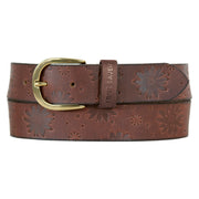 Women's Floral Tooled Leather Belt - TAN