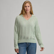 Women's Long-Sleeve Slub Johnny Collar Sweater - Limestone