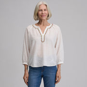 Women's Long-Sleeve Split-Neck Popover - Ivory